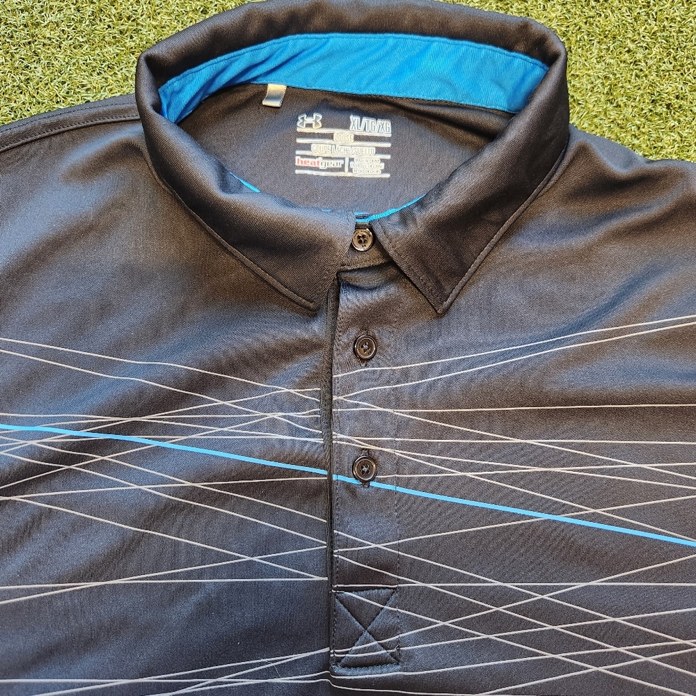 Men's Under Armour Golf Polo Dry Cell Fabric Size Xl Black , Blue, & Gray